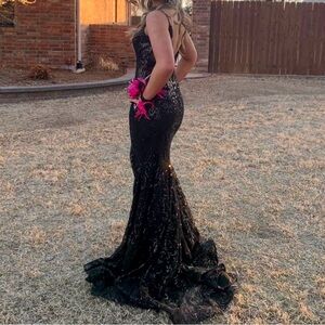 Jovani Black Sequin Mermaid Prom Dress with Fitted Silhouette